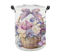 Elegant Easter Basket with Flowers Big Bow Laundry Baskets Laundry Hamper Waterproof Foldable Storage Bin Dirty Clothes Laundry Basket for Living Room Bathroom