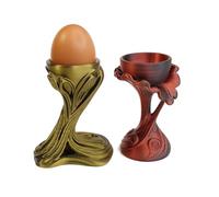 Elegant Egg Cup Holder Set of 2 - Novelty Easter Souvenir Gift Soft Boiled Egg Stand Ornate Metallic Kitchen Table Decor Family Breakfast Accent (Gold & Red)