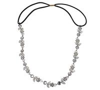 Elegant Elastic Hair Band with Rhinestone Flowers for Women - Silver