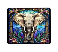 Elegant Elephant Floral Stained Glass Mouse Pad, Vibrant Blue and Peach Design, Artistic Style for Home and Office, Non-Slip Rubber Gaming Mouse Pad Square 8x10 Inch