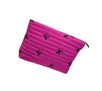 Elegant Embroidered Cosmetic Bag Makeup Pouches Large Capacity Soft Quilted Toiletry Pouches with Zippers Closure Large Capacity Cosmetic Bag, Rose Red
