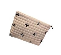 Elegant Embroidered Cosmetic Bag Makeup Pouches Large Capacity Soft Quilted Toiletry Pouches with Zippers Closure Embroidery Bowknot Storage Bag