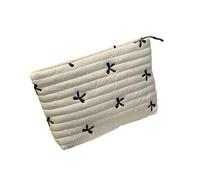 Elegant Embroidered Cosmetic Bag Makeup Pouches Large Capacity Soft Quilted Toiletry Pouches with Zippers Closure Large Capacity Cosmetic Bag, White