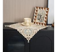 Elegant Embroidered Lace Doiliess，Exquisite handmade bead Table Cover, Smooth velvet Fabric placemats Vase Mat for Wedding Party Kitchen Decoration,40x40CM (Champagne)