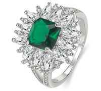 Elegant Emerald Ring for Women with Fine Workmanship, Bright and Attractive Silver Copper Four Claw Design, Stylish Jewelry for Weddings and Birthdays