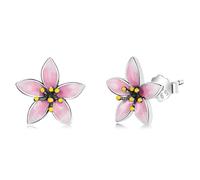 Elegant Enamel Pink Cherry Blossom Stud Earrings for Women Flower Wedding Jewelry