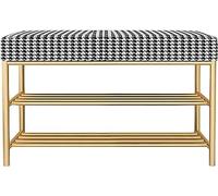 Elegant Entryway Shoe Rack with 2 SlipResistant Shelves & Padded Orga Brocade Cotton Fabric Ideal for Bedroom or Hallway (HoundstoothA)