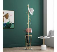 Elegant Entryway Umbrella Stand with Coat Rack, Space-Saving Multi-Hook Design, Stable Solid Marble Base, Modern Gold and White Finish, Size B