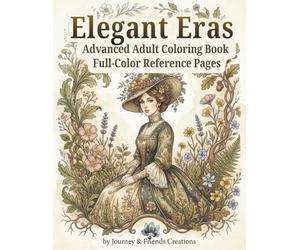 Elegant Eras Advanced Adult Coloring Book with Full-Color Reference Pages: 40 Illustrations, Cozy Coloring Book with People, Period Piece