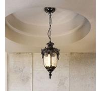Elegant European Style Outdoor Chaner - Metal Craft Pendant Light with Creative Design, E27 Waterproof Glass Fixture for Balcony, Corridor, and Courtyard