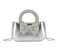 Elegant Evening Handbag, Crystal Rhinestone Bow, Chain Strap Crossbody Clutch Bag, Small Formal Party Cross Body Bag (Silver)