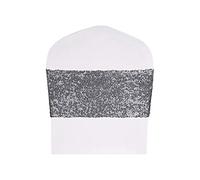 Elegant Event Essentials - 1 Pieces - Sequin Chair Cover Band - Shimmering and Eye-Catching Effect Sash Tie for Wedding, Party Chair Decor, Hotel, Christmas, Reception, Banquets - Silver