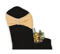 Elegant Event Essentials - 10 Pieces - Spandex Stretch Elastic with Round Buckle Slider Chair Cover Band, Sash Tie For Wedding, Party Chair Decor, Hotel, Christmas, Reception, Banquets - Champagne