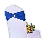 Elegant Event Essentials - 10 Pieces - Spandex Stretch Elastic with Round Buckle Slider Chair Cover Band, Sash Tie for Wedding, Party Chair Decor, Hotel, Christmas, Reception, Banquets - Royal Blue