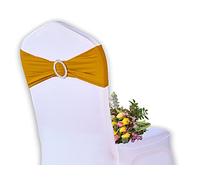 Elegant Event Essentials - 10 Pieces - Spandex Stretch Elastic with Round Buckle Slider Chair Cover Band, Sash Tie For Wedding, Party Chair Decor, Hotel, Christmas, Reception, Banquets - Gold