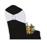 Elegant Event Essentials - 10 Pieces - Spandex Stretch Elastic with Round Buckle Slider Chair Cover Band, Sash Tie For Wedding, Party Chair Decor, Hotel, Christmas, Reception, Banquets - White