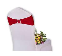 Elegant Event Essentials - 10 Pieces - Spandex Stretch Elastic with Round Buckle Slider Chair Cover Band, Sash Tie for Wedding, Party Chair Decor, Hotel, Christmas, Reception, Banquets - Burgundy