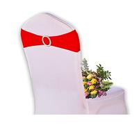 Elegant Event Essentials - 10 Pieces - Spandex Stretch Elastic with Round Buckle Slider Chair Cover Band, Sash Tie For Wedding, Party Chair Decor, Hotel, Christmas, Reception, Banquets - Red