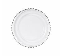 Elegant Event Essentials Beaded Charger Plate 33CM Diameter Delicate Rim Elegant Glass Under Plate with Beading Perfect for Weddings, Dinner Parties, Christmas, and Special Events Durable Silver