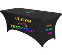 Elegant Event Essentials - Personalised Rectangle Spandex Tablecloth with Your Logo or Text - Custom Table Banner Cover For Trade Shows, Business Events, Weddings - 6FT (180CM) - Black