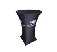 Elegant Event Essentials - Personalised Round Cocktail Stretch Spandex Tablecloth with Your Logo or Text - Custom Table Banner Cover For Trade Shows, Business Events, Wedding - Black - 60CM