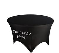Elegant Event Essentials - Personalised Round Spandex Tablecloth with Your Logo or Text - Custom Table Banner Cover For Trade Shows, Business Events, Weddings - 5FT (150CM) - Black