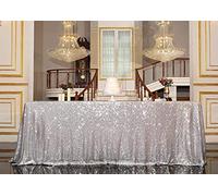 Elegant Event Essentials - Sequin Rectangle Table Cloth/Cover - Glitterly, Sparkly Party, Christmas, Banquet, Wedding Events, Reception, Dining Table, Halloween Decoration - Silver - 50" x 126"