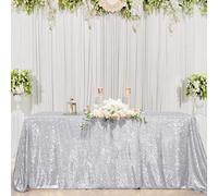Elegant Event Essentials - Sequin Rectangle Table Cloth/Cover - Glitterly, Sparkly Party, Christmas, Banquet, Wedding Events, Reception, Dining Table, Halloween Decoration - Silver - 51" x 60"