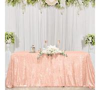 Elegant Event Essentials - Sequin Rectangle Table Cloth/Cover - Glittery, Sparkly Party, Christmas, Banquet, Wedding Events, Reception, Dining Table, Halloween Decoration - Rose Gold - 90” x 132”