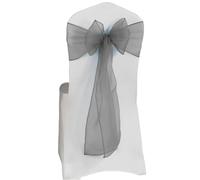 Elegant Event Essentials - Set of 100 - Organza Chair Tie Sashes - Wider Fuller Cover for Wedding Decorations, Birthday, Banquets & Party Events - Chair Cover Sheer Bows, Ribbon - Silver