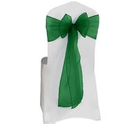 Elegant Event Essentials - Set of 50 - Organza Chair Tie Sashes - Wider Fuller Cover for Wedding Decorations, Birthday, Banquets & Party Events - Chair Cover Sheer Bows, Ribbon - Emerald Green