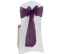 Elegant Event Essentials - Set of 50 - Organza Chair Tie Sashes - Wider Fuller Cover for Wedding Decorations, Birthday, Banquets & Party Events - Chair Cover Sheer Bows, Ribbon - Violet Purple