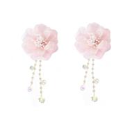 Elegant Fabric Flower Dangle Earring for Women Bride Unique Handmade Charm Chic Pearl Crystal Petal Chiffon Pink Floral Tassel Drop Earrings Vacation Wedding Jewelry Summer Holiday Statement