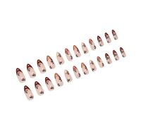 Elegant False Nails French Tip Leaf Designs Almond Artificial Nails Glossy Press On Nails For Parties And Daily Wear