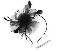 Elegant Fascinator Hat for Women Mesh Double Rose Flower Feather Headband with Clip Vintage Wedding Fascinator Headwear Royal Ascot Ladies Headpiece for Race Day Tea Party Cocktail Derby Hat (Black)