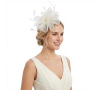 Elegant Fascinator Hat for Women Mesh Double Rose Flower Feather Headband with Clip Vintage Wedding Fascinator Headwear Royal Ascot Ladies Headpiece for Race Day Tea Party Cocktail Derby Hat (Beige)
