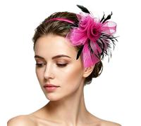 Elegant Fascinator Hat for Women Mesh Double Rose Flower Feather Headband with Clip Vintage Wedding Fascinator Headwear Royal Ascot Ladies Headpiece for Race Day Tea Party Cocktail Derby Hat (Rose)