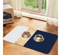 Elegant Faux Gold Navy Blue White Stripes Accent,Waterproof Pet Feeding Mat,PU Leather Placemats for Cat Dog Water Bowl,Food Mats,30x45cm
