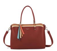 Elegant Faux Leather Shoulder Bag for Women - Structured Top Handle Tote with Tassel Charm & Crossbody Strap - Bella (Red)
