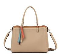 Elegant Faux Leather Shoulder Bag for Women - Structured Top Handle Tote with Tassel Charm & Crossbody Strap - Bella (Khaki)