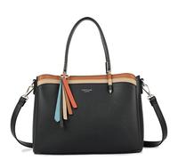 Elegant Faux Leather Shoulder Bag for Women - Structured Top Handle Tote with Tassel Charm & Crossbody Strap - Bella (Black)