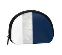 Elegant Faux Silver Navy Blue White Stripes, Women's Storage Bag Shell Makeup Bag Small Coin Purse Shell Change Pouch