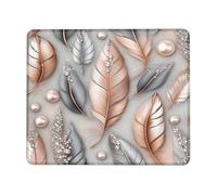 Elegant Feather Design Mouse Pad, Rose Gold and Silver Decorative Mousepad, Non-Slip Washable Office Desk Accessories for Home, Stylish Gaming Mouse Pad for All Seasons Square 8x10 Inch