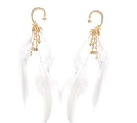 Elegant feather earrings with crystal embellishment, fashionable ear cuff for everyday use, フリーサイズ