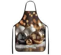 Elegant Festive Aprons for Cooking, Gold Silver Christmas Ornaments Kitchen Apron, Holiday Decorative Washable Apron for Baking Bbq Dinner Parties 1pcs