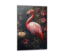 Elegant Flamingo Wall Art Tropical Bird with Vintage Floral Background Botanical Animal Print Living Room Office Decor Nature Inspired Aesthetic Home Decor Canvas Gift 24x36inch Frame