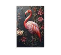 Elegant Flamingo Wall Art Tropical Bird with Vintage Floral Background Botanical Animal Print Living Room Office Decor Nature Inspired Aesthetic Home Decor Canvas Gift 12x18inch Unframe