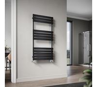 ELEGANT Flat Panel Heated Towel Rail Black Bathroom Wall Mounted Ladder Radiator 1200 x 600 mm Modern Central Heating Towel Warmer
