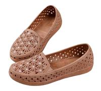 Elegant Flat Shoes, Women's Summer Ballet Flats, Hollowed, Breathable Summer Shoes, Slip-On Walking Shoes, Lightweight, Comfortable Slippers, Soft Plastic Shoes, Closed Sandals, coffee, 7 UK