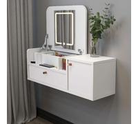 Elegant Floating Makeup Vanity Desk with Mirror & 3-Color LED Lights, Compact Design, Spacious Storage, Corner Furniture for Bedroom & Bathroom (White, 80cm/31.4in)